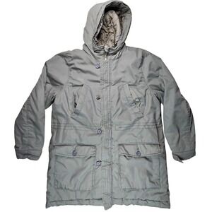 Divided Olive Green Hooded Parka Jacket Womens‎ Large Quilted Lined Winter Coat